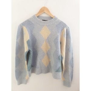 J. Crew Diamond Checked Crewneck Sweater Wool Alpaca Blend Medium